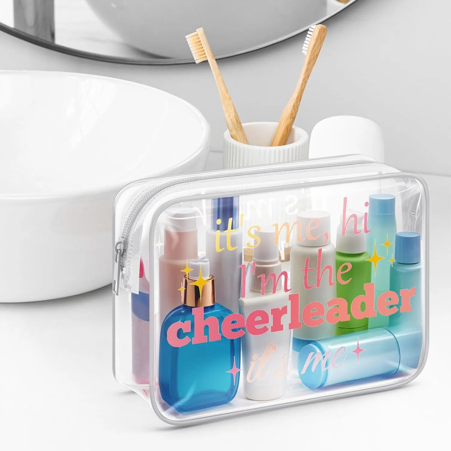 Sazuwu Cheerleader Gifts for Girls Clear Makeup Bag Organizer Travel Cheerleading Gifts for Team Cheerleader Thank You Gift Cosmetic Bag Cheer Gifts for Cheerleaders Teammate Appreciation Gifts