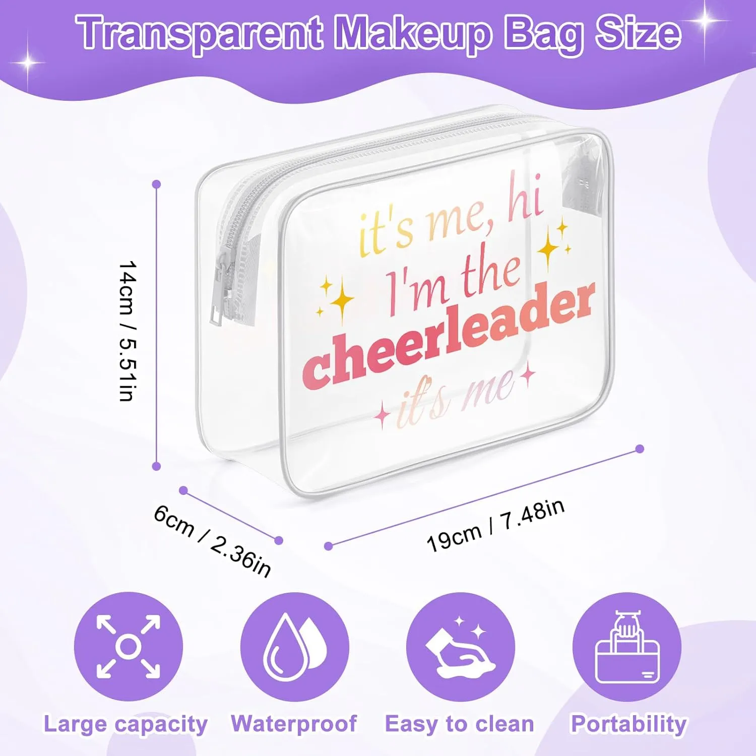 Sazuwu Cheerleader Gifts for Girls Clear Makeup Bag Organizer Travel Cheerleading Gifts for Team Cheerleader Thank You Gift Cosmetic Bag Cheer Gifts for Cheerleaders Teammate Appreciation Gifts