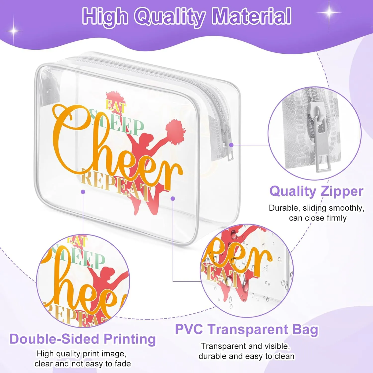 Sazuwu Cheerleader Gifts for Girls Clear Makeup Bags with Zipper Cheerleading Coach Thank You Gifts Cheer Lover Gifts Cosmetic Travel Bag Organizer Cheerleading Team Mom Appreciation Gifts