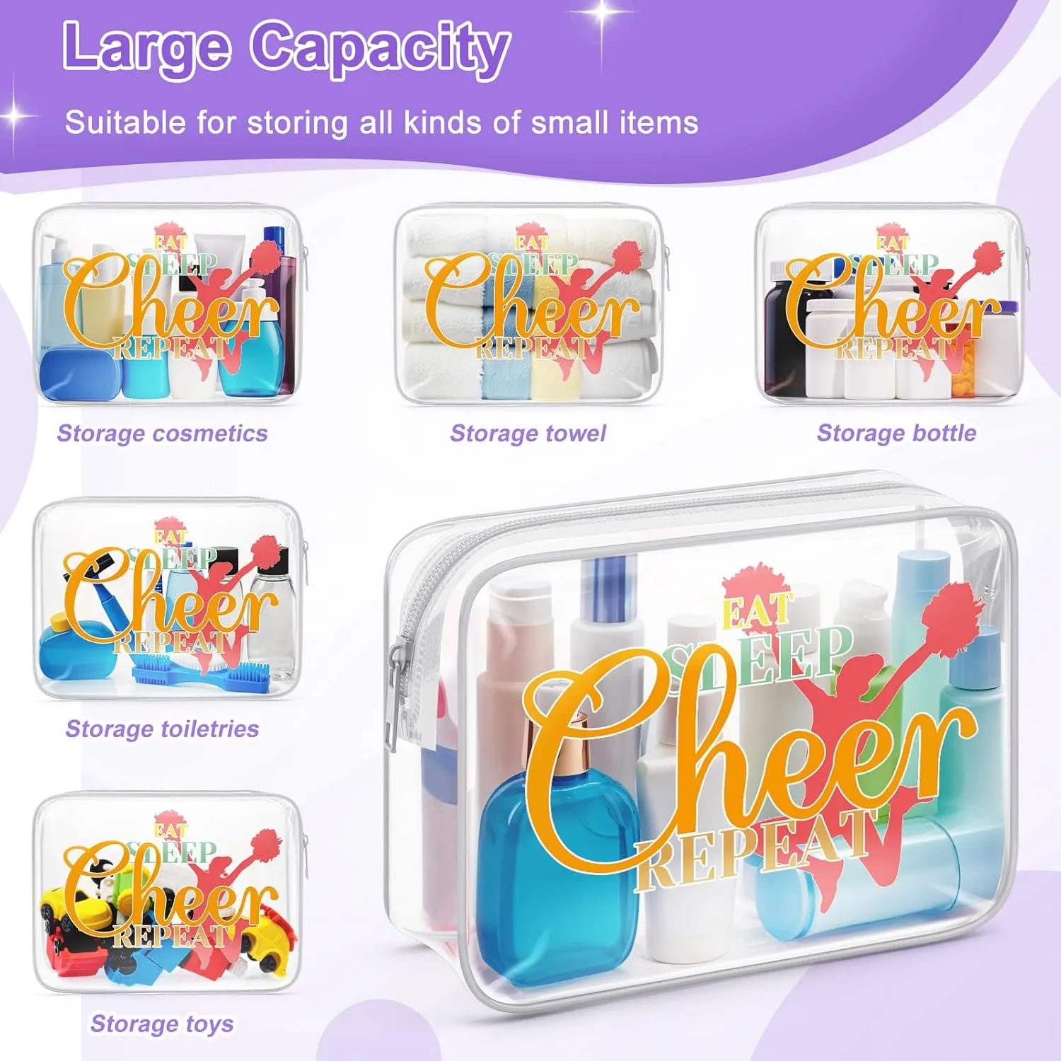 Sazuwu Cheerleader Gifts for Girls Clear Makeup Bags with Zipper Cheerleading Coach Thank You Gifts Cheer Lover Gifts Cosmetic Travel Bag Organizer Cheerleading Team Mom Appreciation Gifts