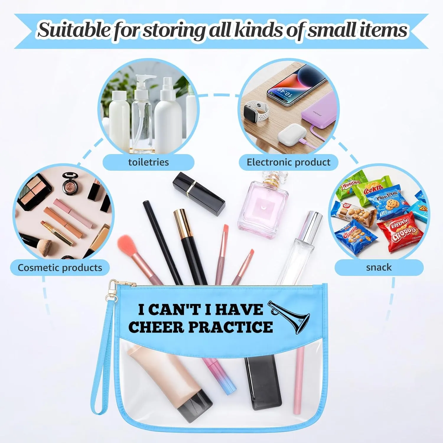 Sazuwu Funny Cheer Gifts Blue Makeup Bags with Zipper Cheerleader Team Gifts for Girls Cheerleading Coach Thank You Gifts Cosmetic Travel Bag Organizer Christmas Graduation Birthday