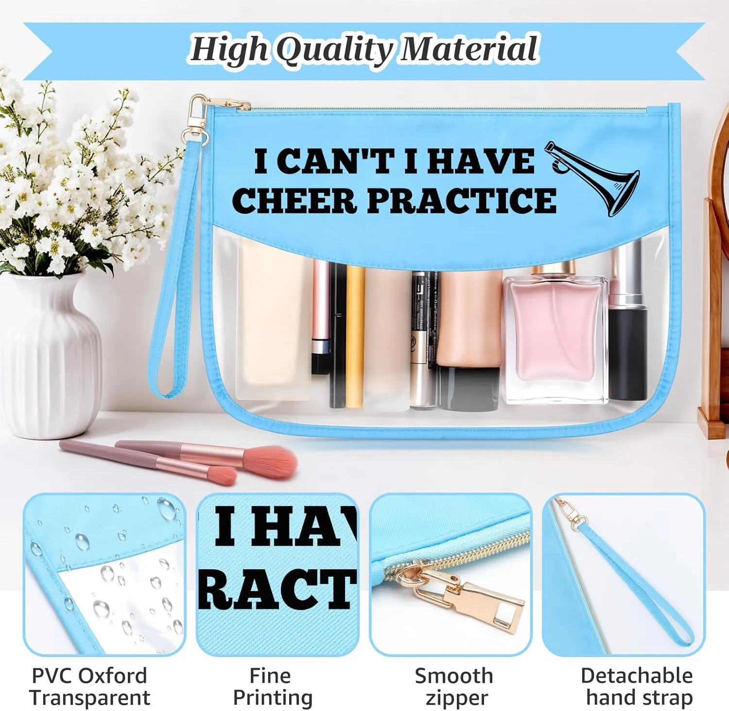 Sazuwu Funny Cheer Gifts Blue Makeup Bags with Zipper Cheerleader Team Gifts for Girls Cheerleading Coach Thank You Gifts Cosmetic Travel Bag Organizer Christmas Graduation Birthday