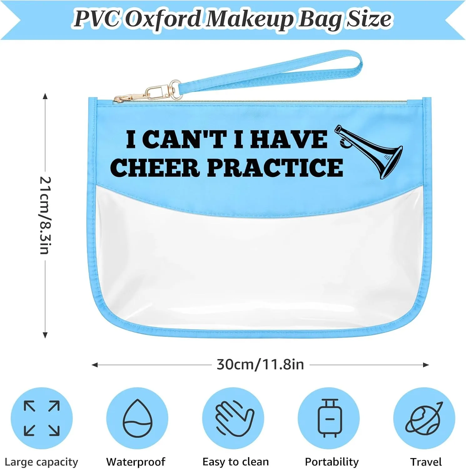 Sazuwu Funny Cheer Gifts Blue Makeup Bags with Zipper Cheerleader Team Gifts for Girls Cheerleading Coach Thank You Gifts Cosmetic Travel Bag Organizer Christmas Graduation Birthday