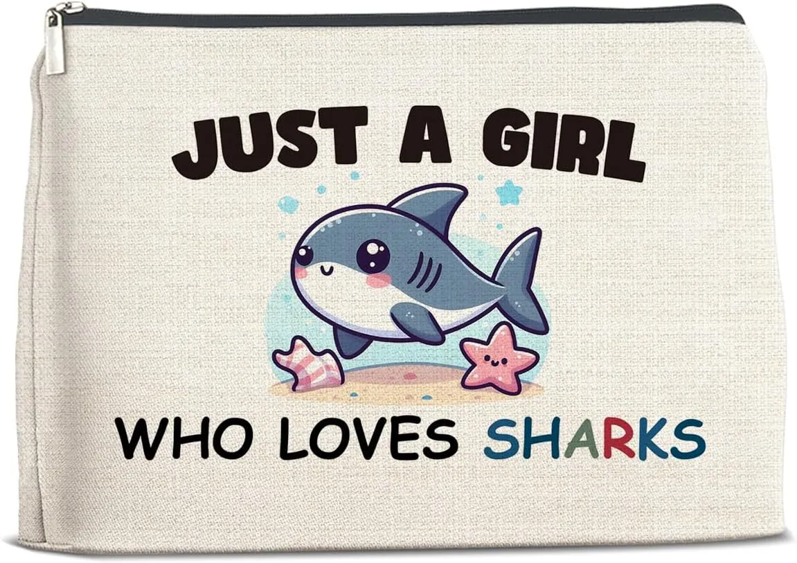 Shark Gifts for Women, Shark Makeup Bag, Gifts for Shark Lovers Women Friends Sister, Just A Girl Who Lovers Sharks Cosmetic Travel Organizer Bag