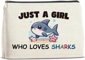 Shark Gifts for Women, Shark Makeup Bag, Gifts for Shark Lovers Women Friends Sister, Just A Girl Who Lovers Sharks Cosmetic Travel Organizer Bag