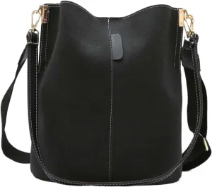 Shoulder Bag Womens Retro Solid Pattern Over The Shoulder Bag - Spacious PU Leather Bucket Handbag for Shopping