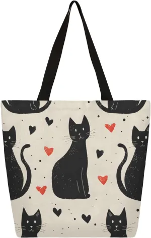 Silhouettes Loving Cats Large Capacity Canvas Tote Bag Stylish Handheld Shoulder Bag Reusable Shopping Bag for Work Travel Beach Trips Shopping