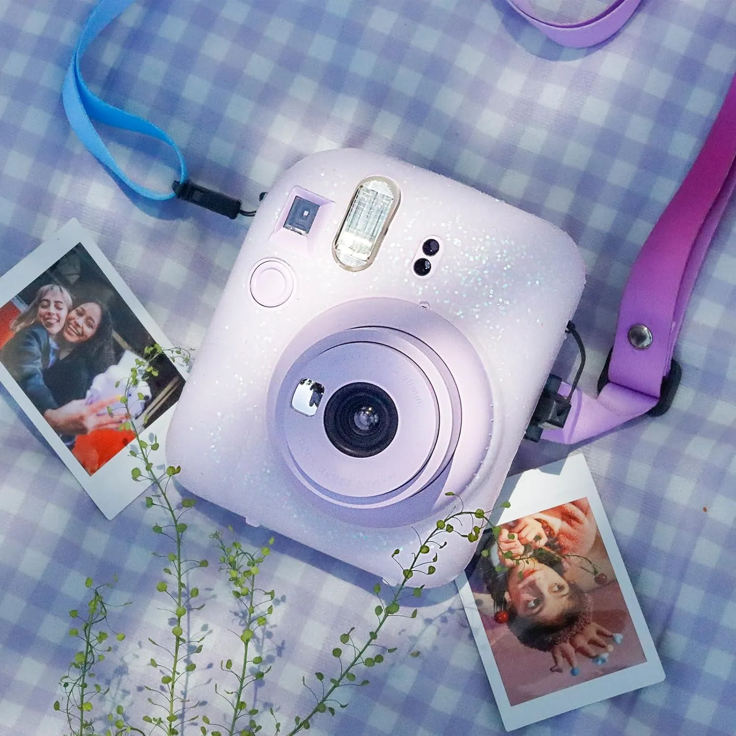 Silicone Case for Fujifilm Mini 12 Instant Camera Protective Camera Case with Adjustable Shoulder Strap - Glitter(No Camera)