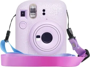 Silicone Case for Fujifilm Mini 12 Instant Camera Protective Camera Case with Adjustable Shoulder Strap - Glitter(No Camera)