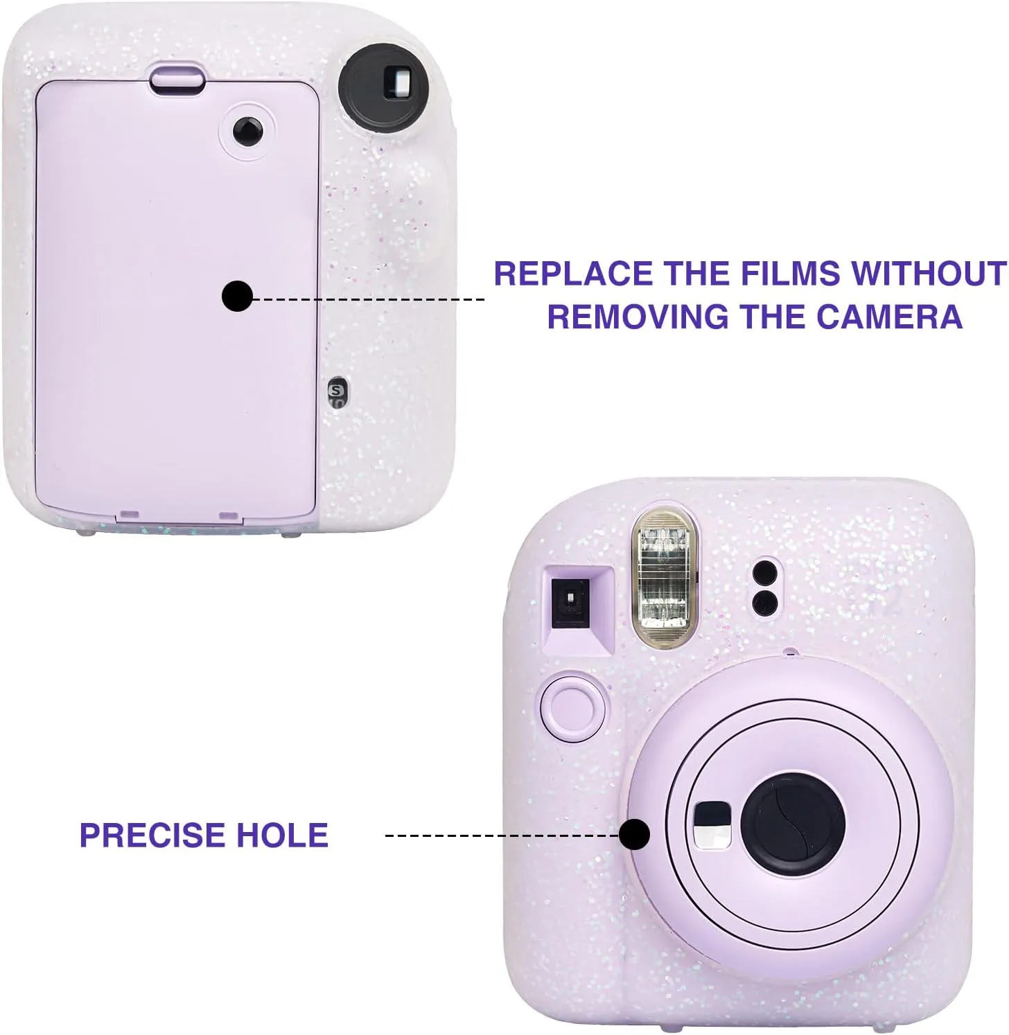 Silicone Case for Fujifilm Mini 12 Instant Camera Protective Camera Case with Adjustable Shoulder Strap - Glitter(No Camera)