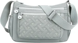 Single Shoulder Women's Bag New Nylon Embroidery Line Bag Canvas Lady's Body Cloth Bags Large (Light Gray, One Size)