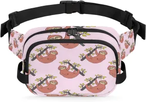 Sloth Adorable Pink Fanny Pack Crossbody Bags for Women Men Belt Bag Waist Pack Bag Fanny Packs Cross Body Bag Phone Holder for Outdoors Sports Hiking Travel