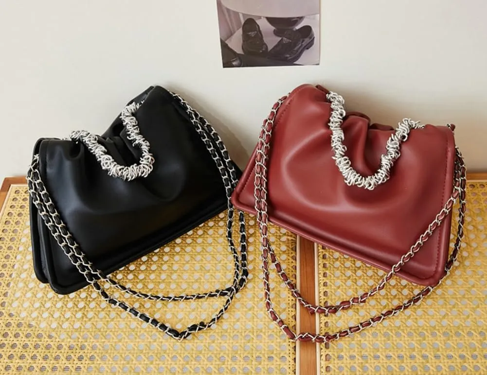 Slouchy Bucket Bags Women 2025 Spring Trendy Hobo Shoulder Bags Large Chain Underarm Crossbody Satchel Tote Handbag