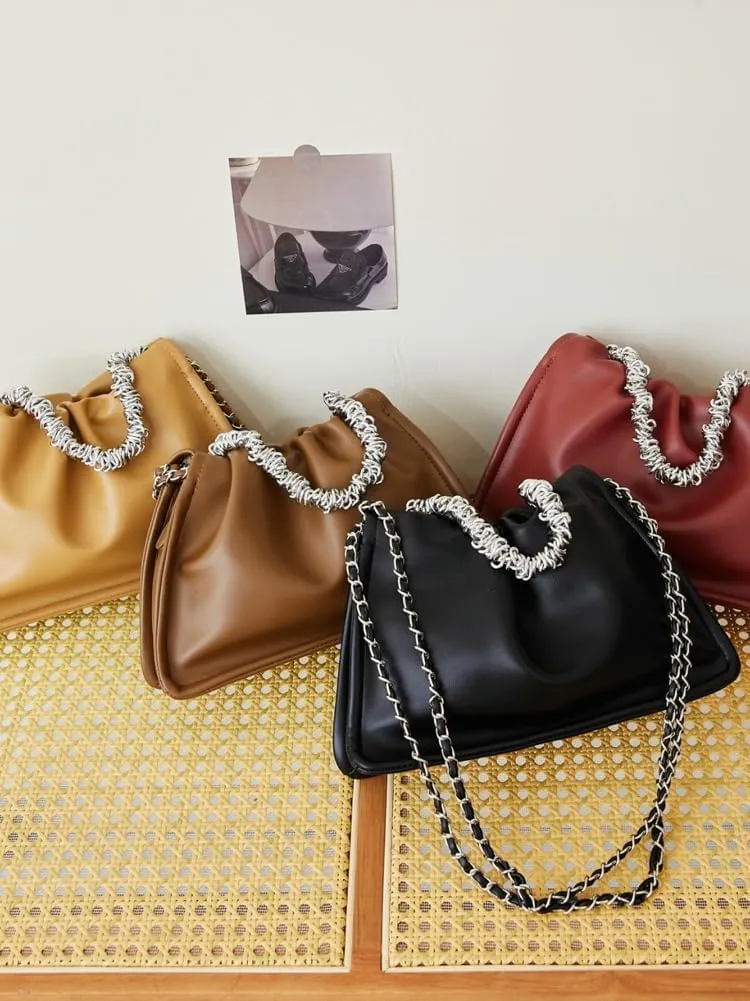 Slouchy Bucket Bags Women 2025 Spring Trendy Hobo Shoulder Bags Large Chain Underarm Crossbody Satchel Tote Handbag