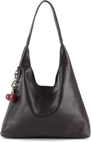 Slouchy Hobo Bags for Women, Large Capacity PU Leather Soft Commuting Bag with Cherry Pendant Stylish Top Handle Bag
