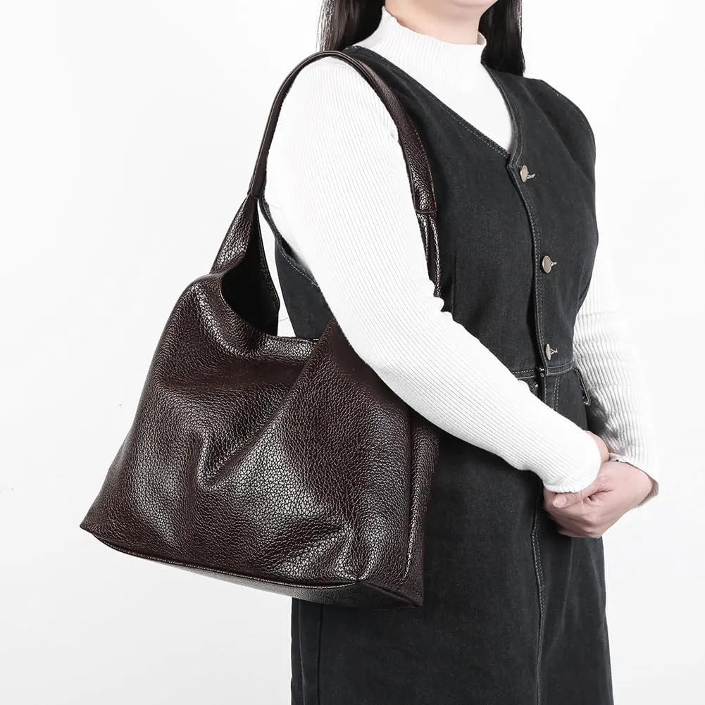 Slouchy Hobo Bags for Women, Large Capacity PU Leather Soft Commuting Bag with Cherry Pendant Stylish Top Handle Bag