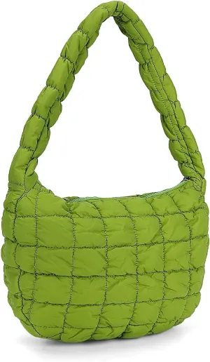 Small Puffer Quilted Shoulder Bag for Women Puffy Bubble Tote Bag Lightweight Nylon Handbag Padded Soft Purse