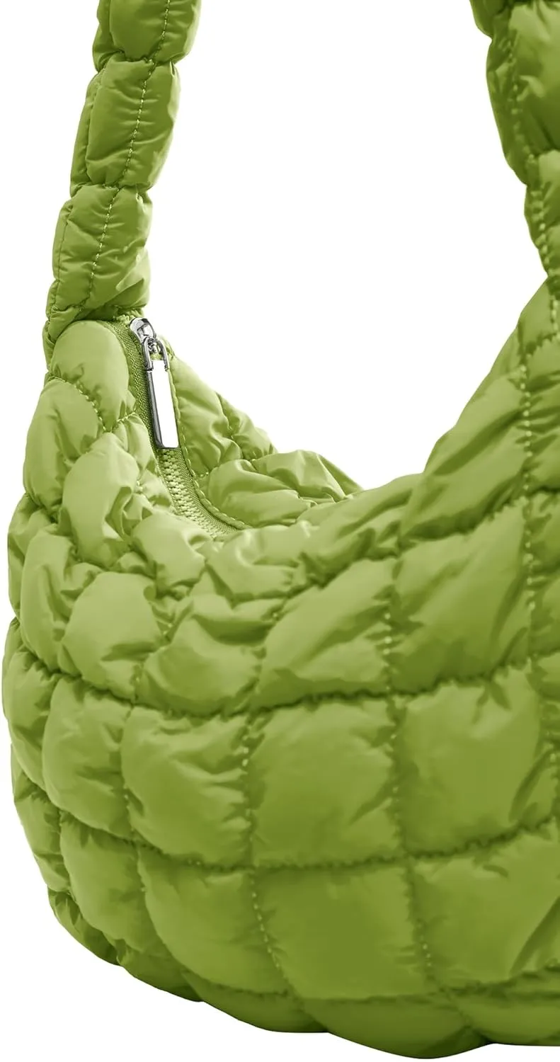 Small Puffer Quilted Shoulder Bag for Women Puffy Bubble Tote Bag Lightweight Nylon Handbag Padded Soft Purse