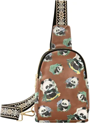 Small Sling Bag for Women Adorable Panda Bear PC Leather Fanny Pack Crossbody Fashion Waist Packs Chest Bag for Travel Sports Running Hiking