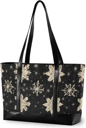 Snowflakes Vintage professional tote bag with laptop with zipper laptop tote bag for work for yoga with college bolsa para laptop