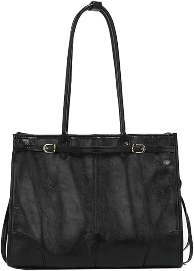 Spacious Tote Bag - Vintage Waxed Leather Handbag, Perfect for Casual and Professional Use as a Shoulder or Crossbody Bag