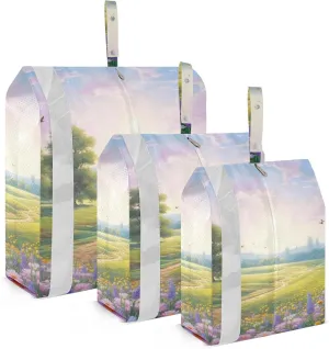 Spring Landscape Flowers Packing Cubes Set of 3, Lightweight Travel Luggage Organizers Foldable Bags for Easy Packing and Organization