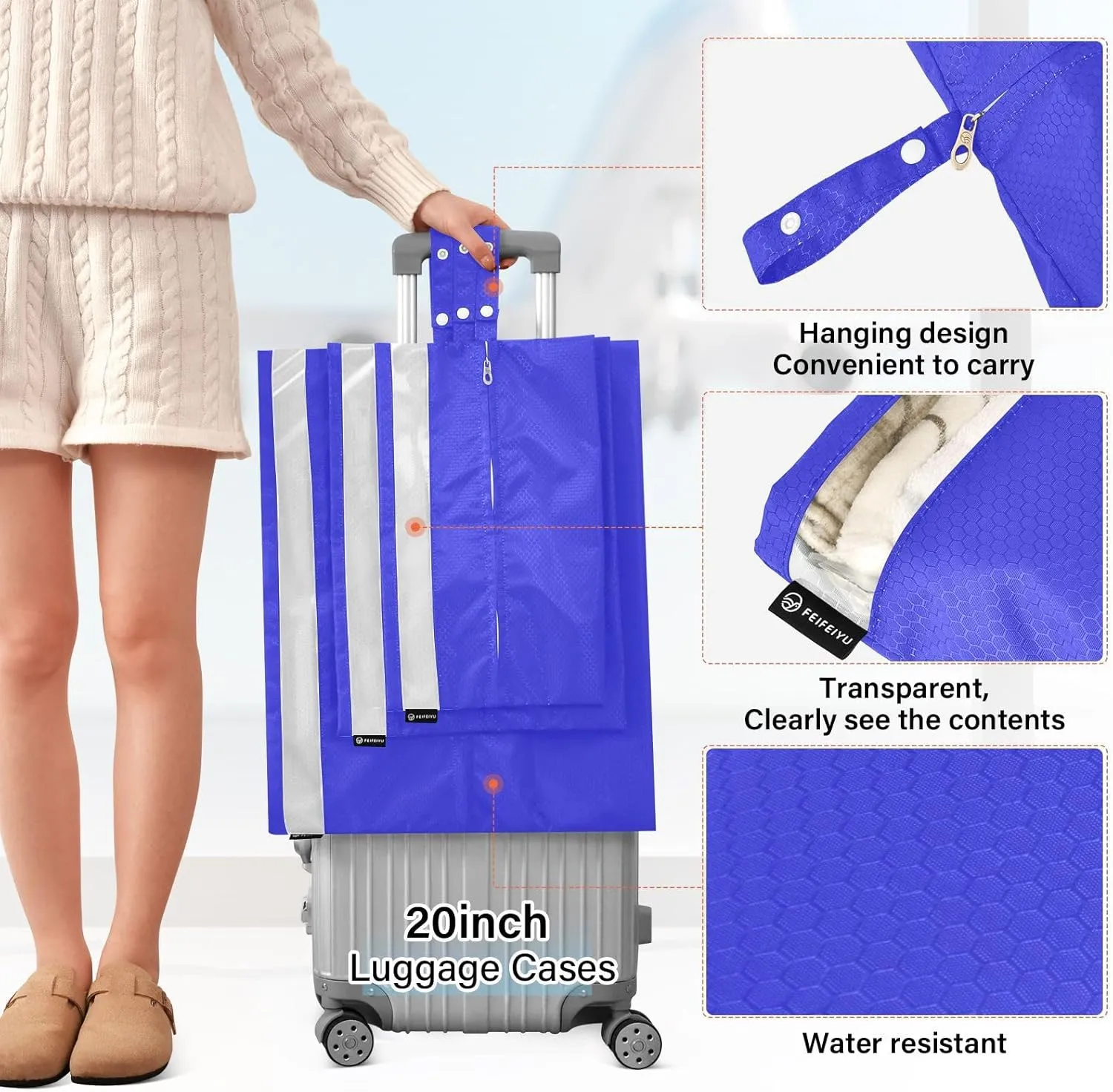 SPRIPORT Blue 3 Set Compression Packing Cubes for Travel Lightweight Luggage Organizer Bags for Carry on Suitcase Travel Accessories for Man Woman Clothes Vacation