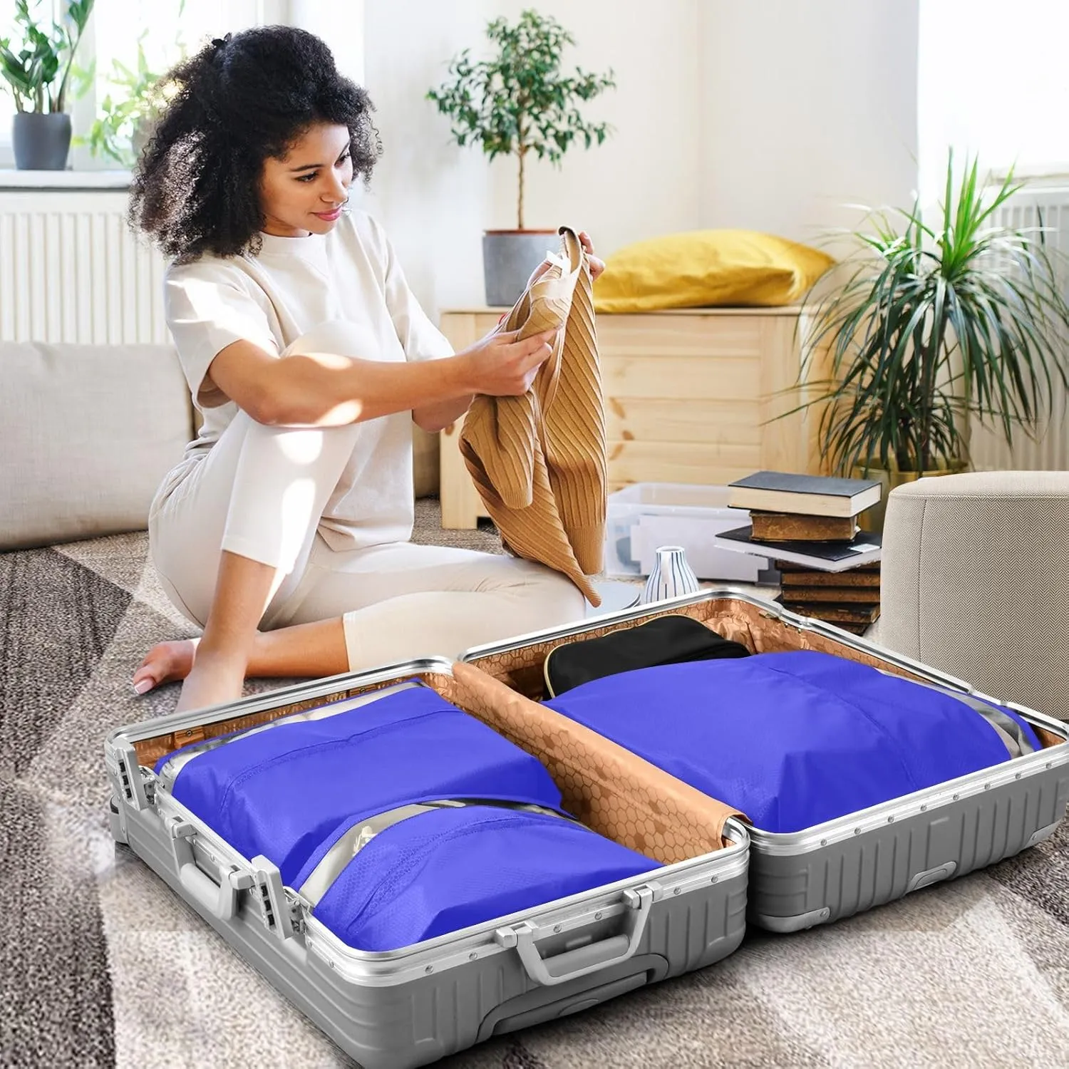 SPRIPORT Blue 3 Set Compression Packing Cubes for Travel Lightweight Luggage Organizer Bags for Carry on Suitcase Travel Accessories for Man Woman Clothes Vacation