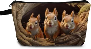 Squirrel Present Squirrels Makeup Bag Cute Small Organizer Bag with Zipper Adorable Squirrel Print Cosmetic Bag Birthday Presents for Squirrel Lovers Women Sisters Friends