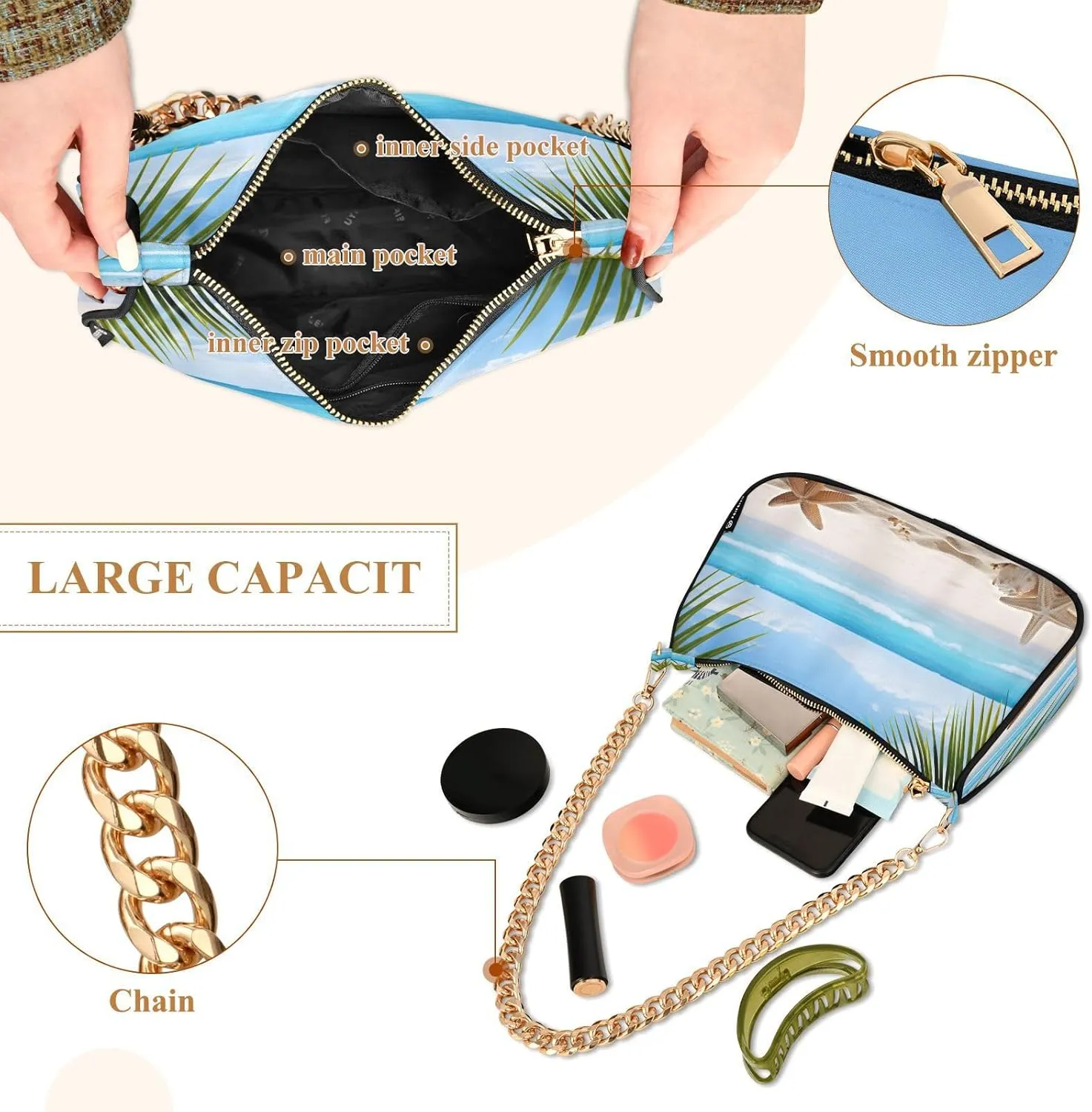 Starfish Palm Tree Woman Tote Bag Purse, Trendy Bags for Women