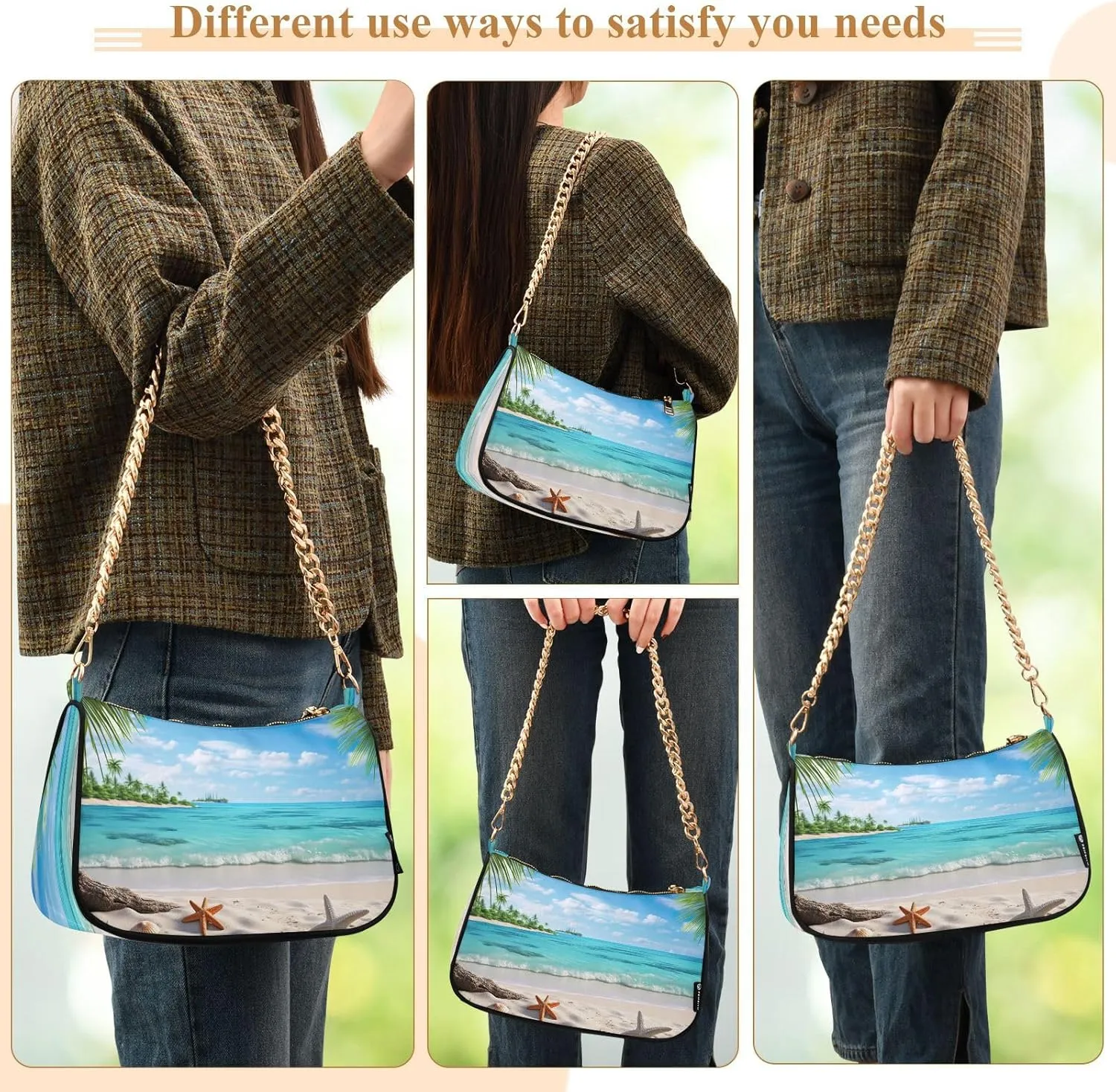 Starfish Palm Tree Woman Tote Bag Purse, Trendy Bags for Women