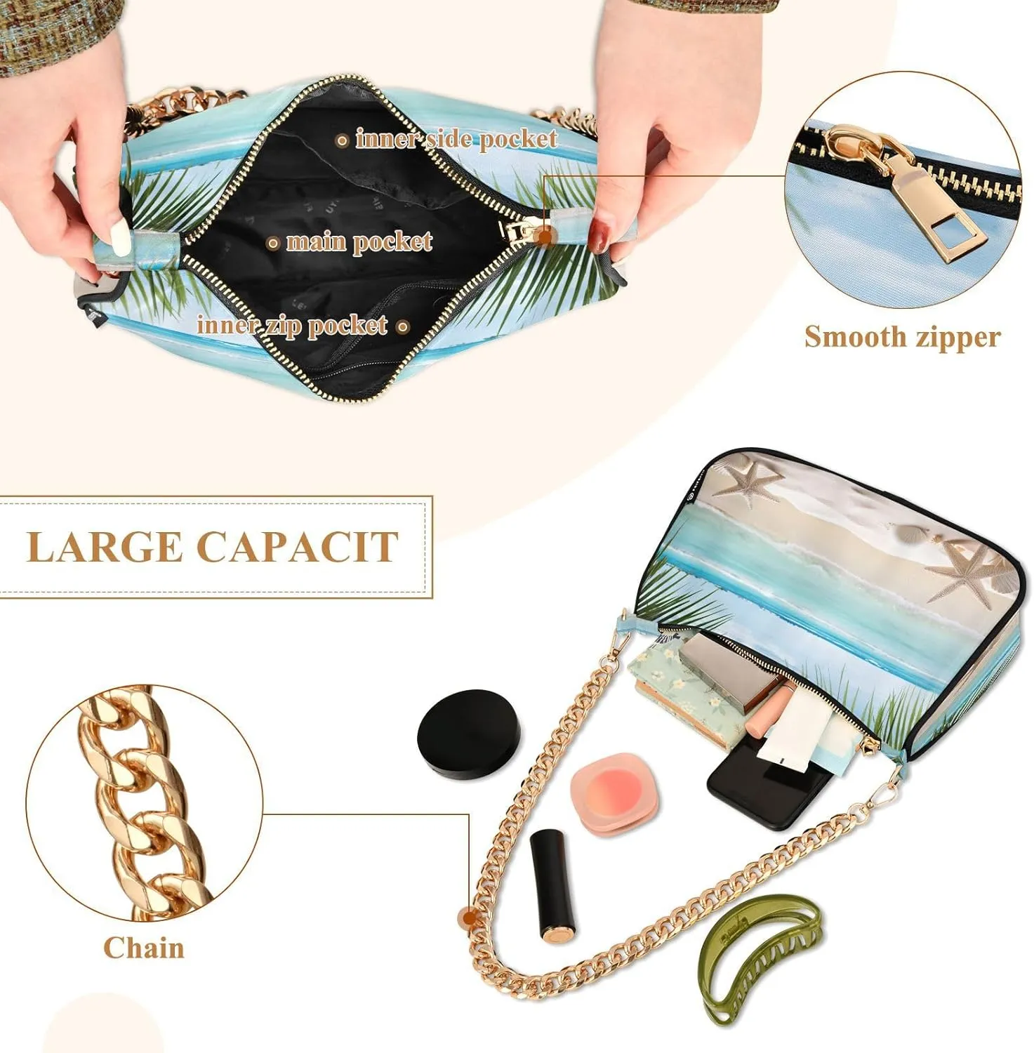Starfish Palm Tree Woman Tote Bag Purse, Trendy Bags for Women