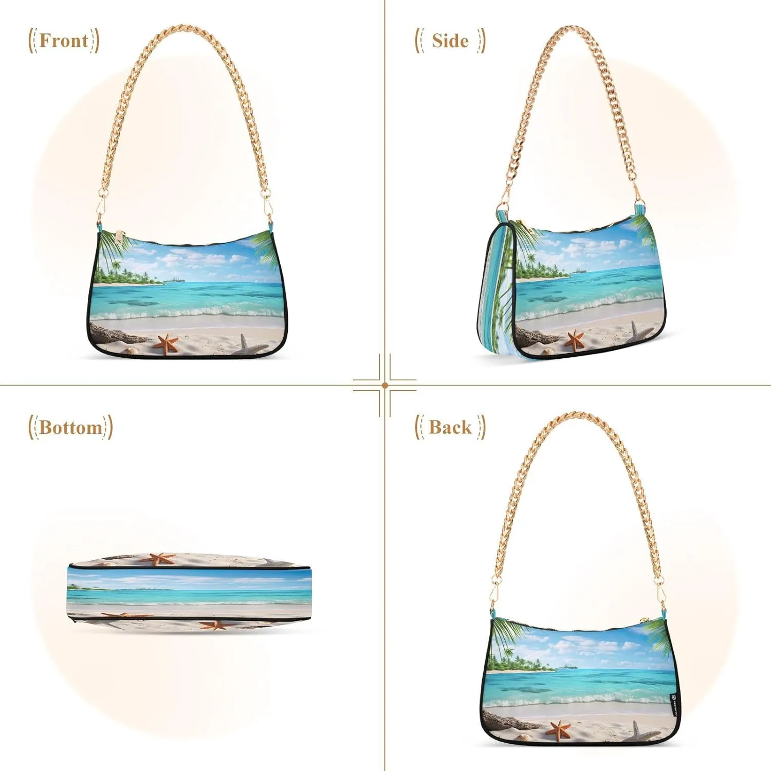 Starfish Palm Tree Woman Tote Bag Purse, Trendy Bags for Women