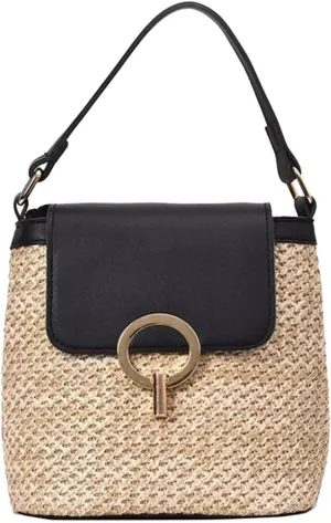 Straw Weave Women Ladies Bucket Handbags Summer Beach Shoulder Bags Mini Messenger Bag for s Canvas (A, One Size)