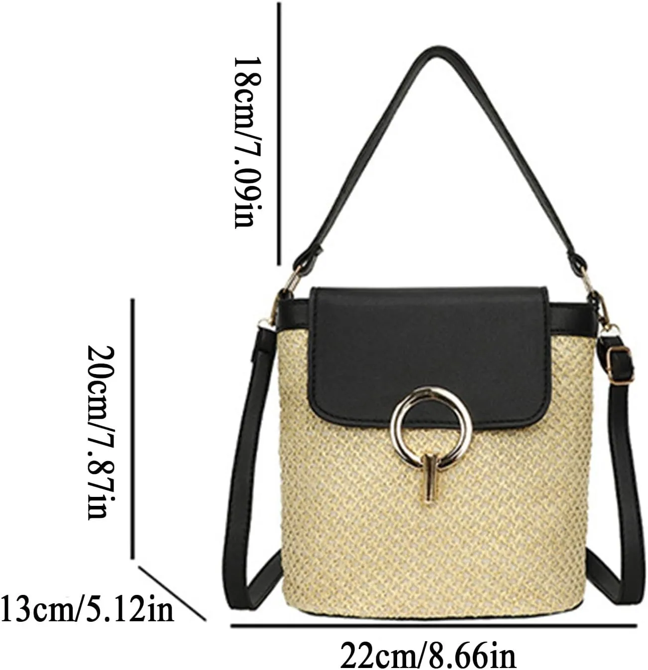 Straw Weave Women Ladies Bucket Handbags Summer Beach Shoulder Bags Mini Messenger Bag for s Canvas (A, One Size)