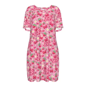 Strawberry Ribbon Women's Cotton T-shirt Dress