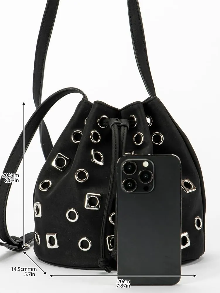 Stylish Bucket Bag Crossbody Bag for Women Punk Hollowed Out Crossbody Bag shoulder Bag Purse Satchel for Women