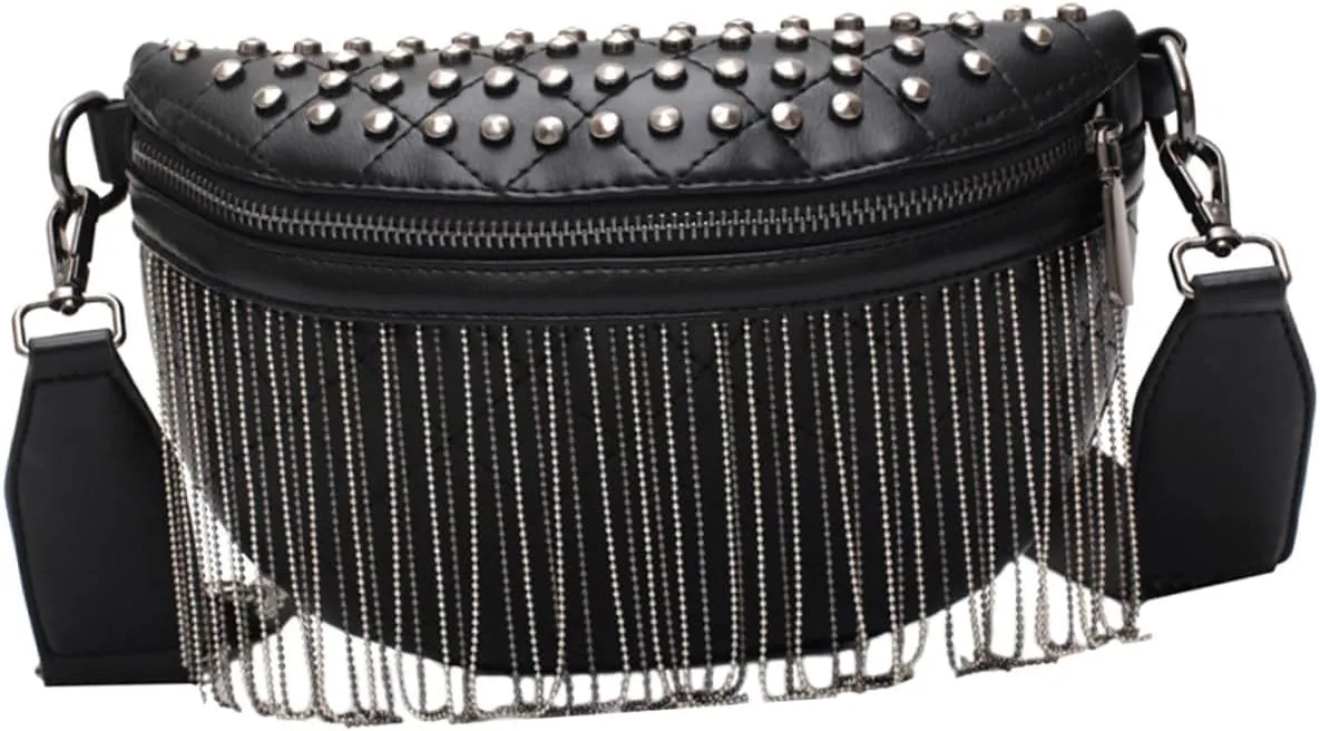 Stylish Crossbody Bag PU Chest Bag with Rivet and Tassel Design Lightweight and Portable for Daily Essentials present for