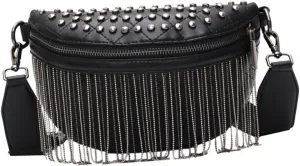 Stylish Crossbody Bag PU Chest Bag with Rivet and Tassel Design Lightweight and Portable for Daily Essentials present for