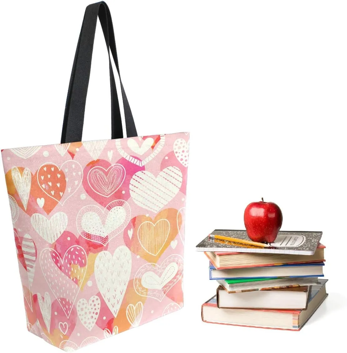 Stylish Sweet Hearts Pattern Extra Large Canvas Shoulder Tote Top Handle Bag for Gym Beach Weekender Travel Shopping