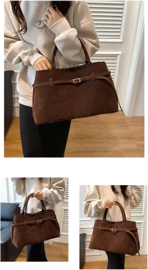 Suede Tote Bag for Women, Womens Purse Slouchy Hobo Handbag Brown Retro Top Handle Bag, Fashion Shoulder Satchel Work Bags