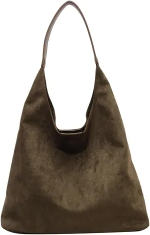 Suede Tote Bag for Women, Womens Purse Slouchy Hobo Handbag Brown Retro Top Handle Bag, Fashion Shoulder Satchel Work Bags