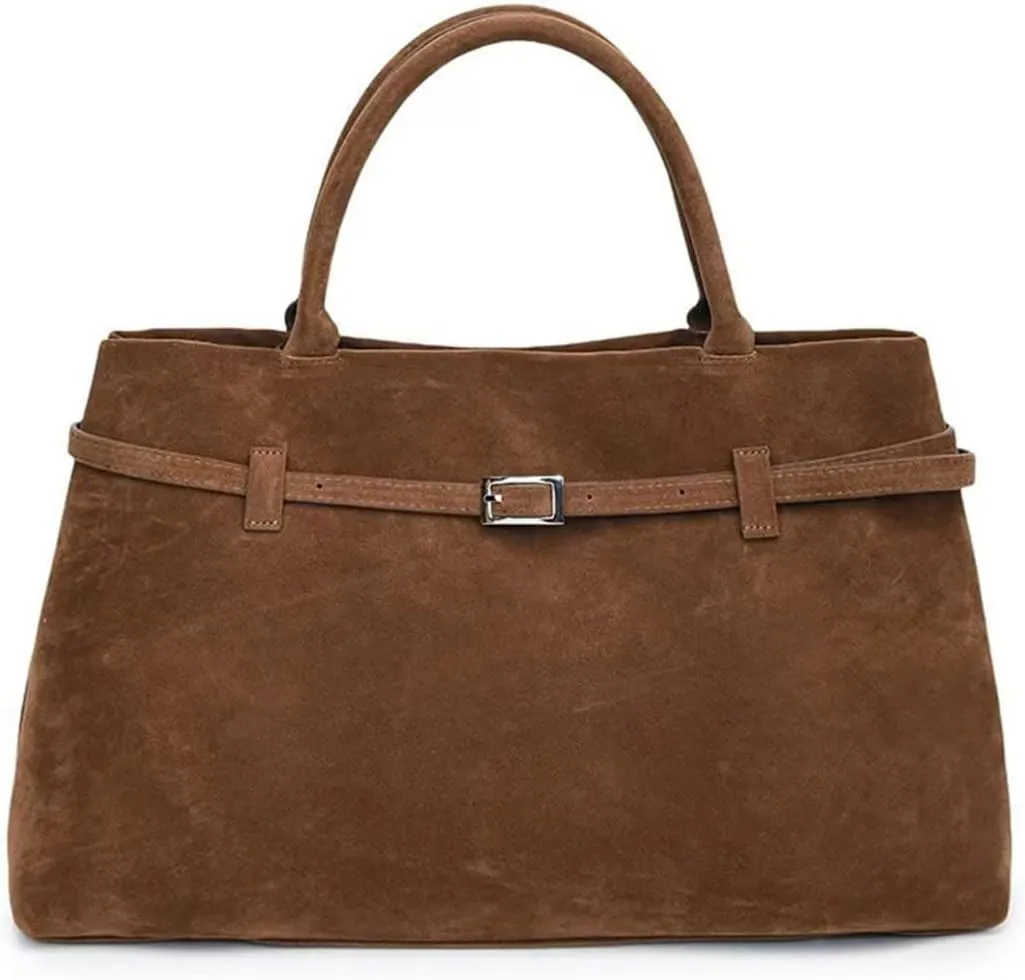 Suede Tote Bag for Women, Womens Purse Slouchy Hobo Handbag Brown Retro Top Handle Bag, Fashion Shoulder Satchel Work Bags