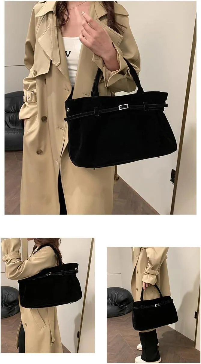 Suede Tote Bag for Women, Womens Purse Slouchy Hobo Handbag Brown Retro Top Handle Bag, Fashion Shoulder Satchel Work Bags