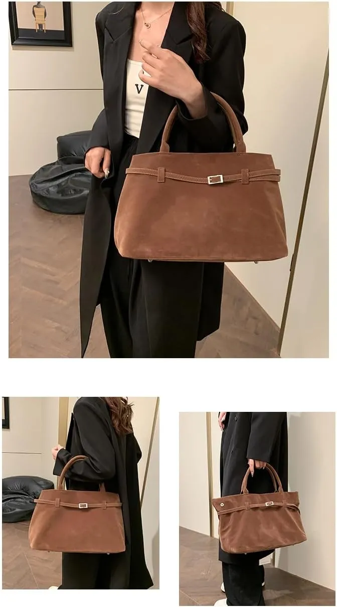 Suede Tote Bag for Women, Womens Purse Slouchy Hobo Handbag Brown Retro Top Handle Bag, Fashion Shoulder Satchel Work Bags
