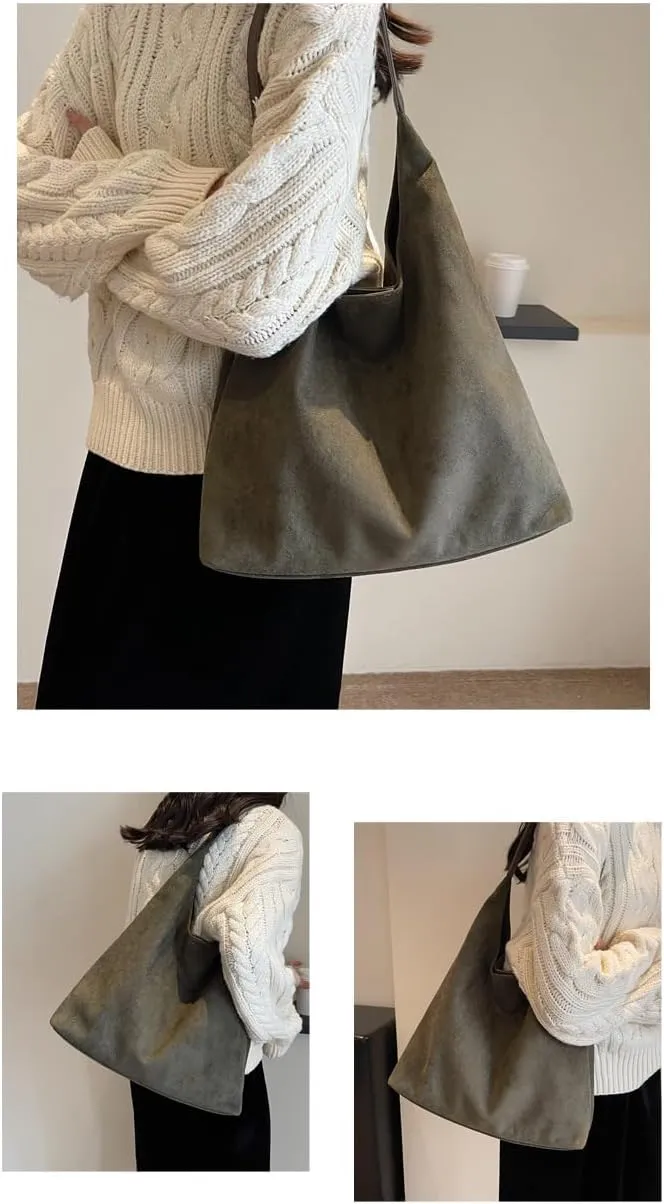 Suede Tote Bag for Women, Womens Purse Slouchy Hobo Handbag Brown Retro Top Handle Bag, Fashion Shoulder Satchel Work Bags