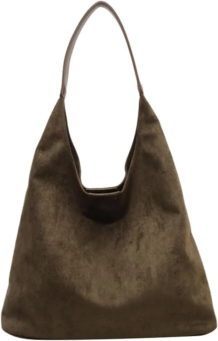 Suede Tote Bag for Women, Womens Purse Slouchy Hobo Handbag Brown Retro Top Handle Bag, Fashion Shoulder Satchel Work Bags