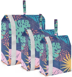Summer Tropical Plam Leaves Packing Cubes Set of 3, Lightweight Travel Luggage Organizers Foldable Bags for Easy Packing and Organization