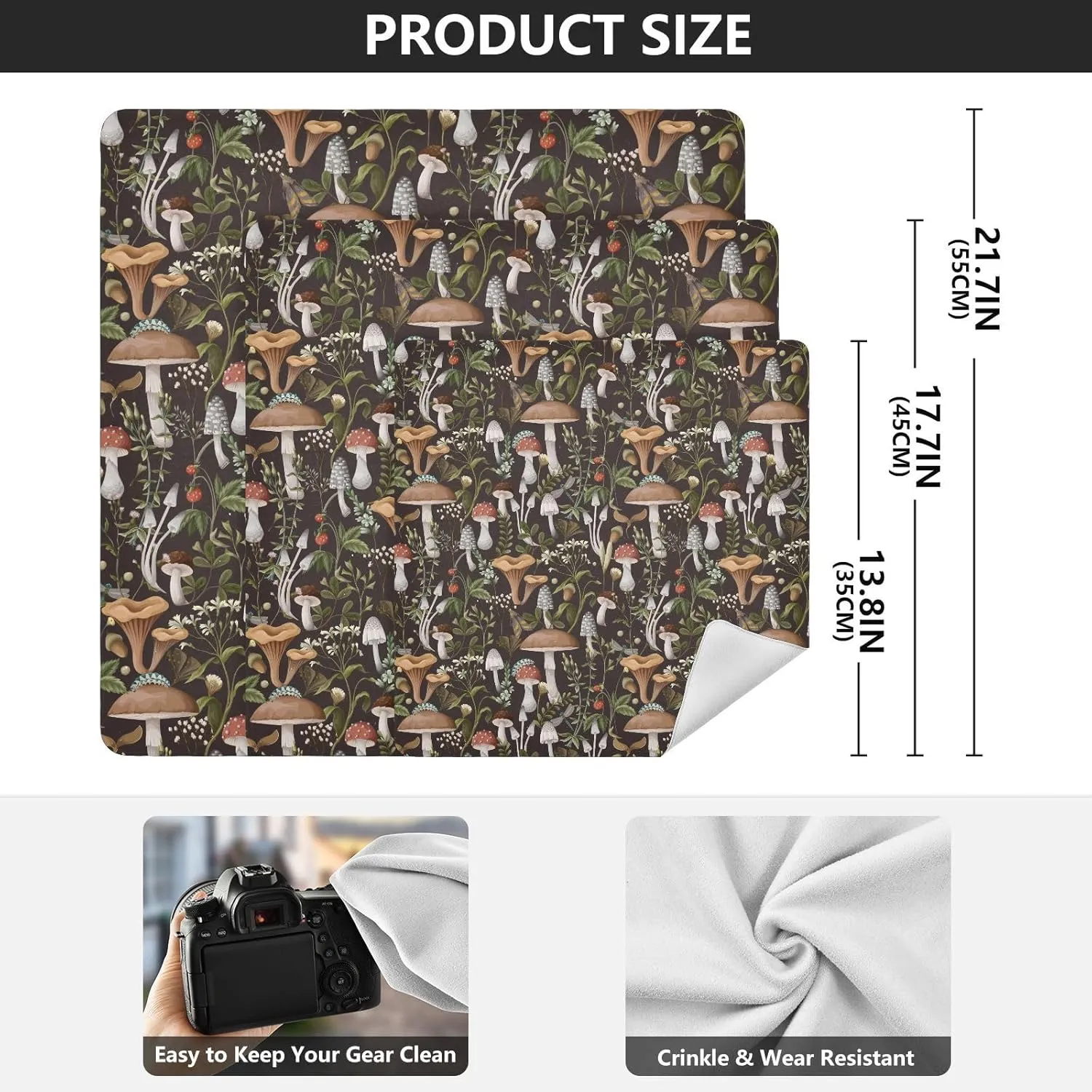 susiyo Autumn Mushrooms Protective Wrap Anti-scratch Lens Camera Wrap Lens Protector Magic Self-Adhesive Cloth Wrapper Portable Cosmetic Bag Travel Organizer for Camera DSLR Laptop Accessories