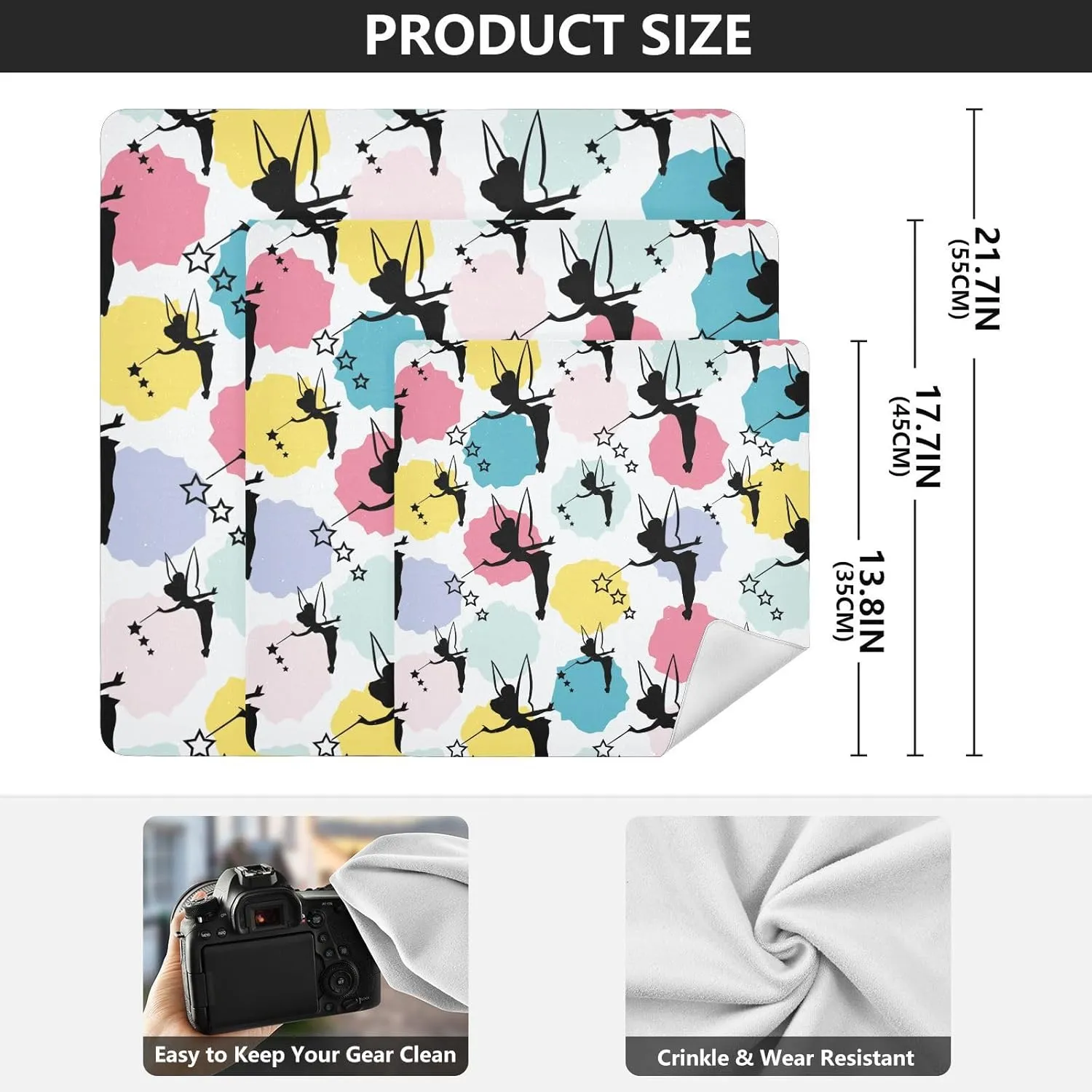 susiyo Beauty Fairies Polka Dot Protective Wrap Anti-scratch Lens Camera Wrap Lens Protector Magic Self-Adhesive Cloth Wrapper Portable Cosmetic Bag Travel Organizer for Camera DSLR Laptop Accessorie